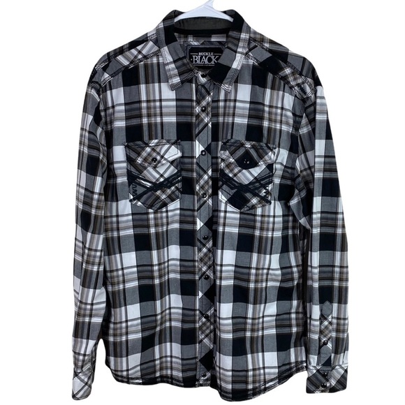 Men’s Buckle Black Label Western Plaid Shirt Pearl Snap Size M Long Sleeves - Picture 1 of 8